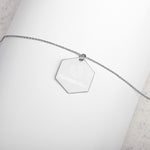 Load image into Gallery viewer, Warehouse: Monsterra Customizable Engraved Silver Hexagon Necklace
