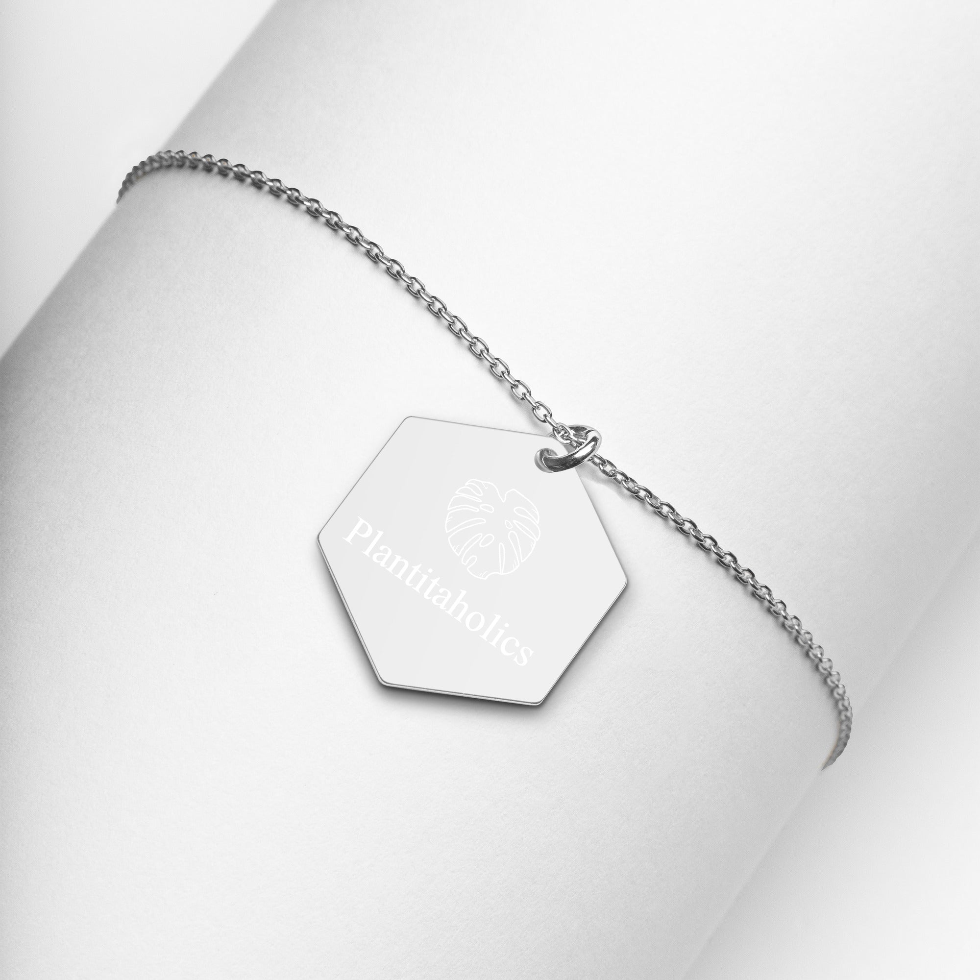 Warehouse: Monsterra Customizable Engraved Silver Hexagon Necklace